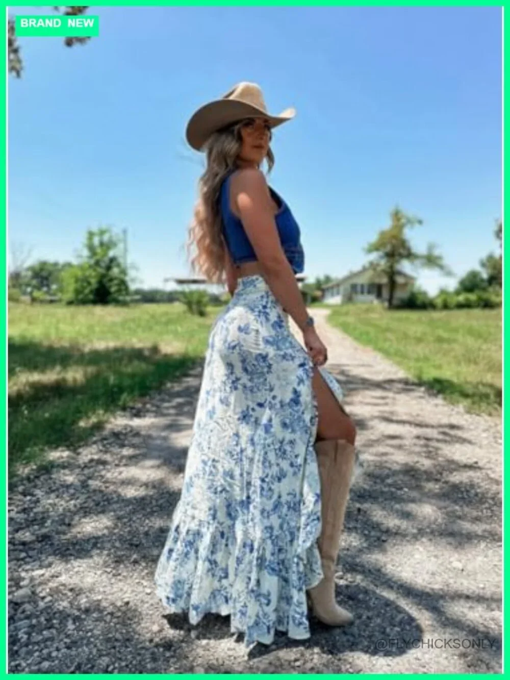 High Waist Pleated Maxi Skirt with Split Floral Print